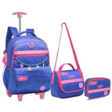 Imagem de Kit Mochila Rodinhas Lancheira Estojo Chaveiro Escolar Juvenil Infantil Bombom Yepp-Fem...