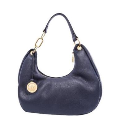 Imagem de Bolsa Hobo Feminina Leopoldine Couro Legítimo Azul Marinho com Fecho em Zíper-Feminino