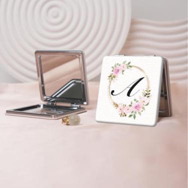 Imagem de Espelho de maquiagem portátil Flower Alphabet Series, mini espelho portátil dobrável, espelho de contorno quadrado portátil de dupla face, adequado para todos em qualquer ocasião