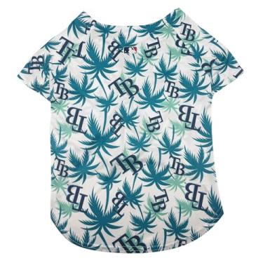 Imagem de MLB Tampa Bay Rays Camisa de beisebol havaiana para cães, roupas oficialmente licenciadas para cães e gatos, camisa com estampa de palmeira tropical Dry-Fit, Médio, Camiseta de beisebol para animais