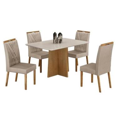 Imagem de Mesa de Jantar Jade 120x80cm Cinamomo Off White com 4 Cadeiras Lara Ve