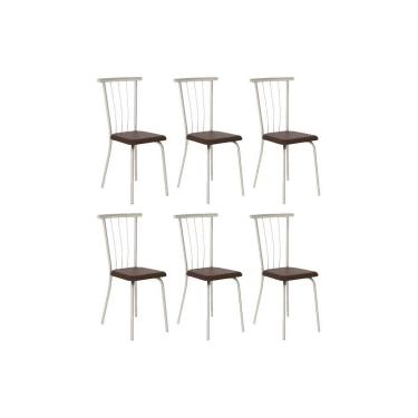 Imagem de Kit 6 Cadeiras Sala Jantar 154 Aço 6 Uni Prata/Corano Cacau - Carraro