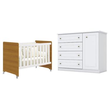 Imagem de Berço Americano Evolution 4 Em 1 Branco Acetinado Savana Reller E Cômoda Americano Branco Hp - Henn