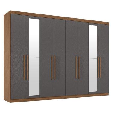 Imagem de Guarda Roupa Casal 8 Portas 4 Gavetas Master New Com Espelho Jatobá Grafite Acetinado - Santos Andirá