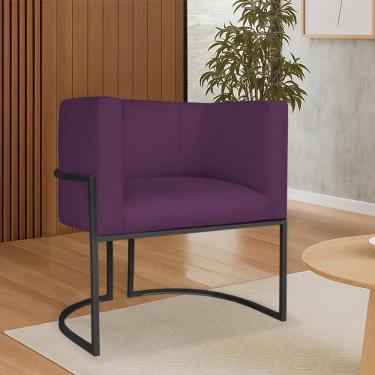 Imagem de Poltrona Dália Luxo Moderna Estofada Design Sofisticado Com Base De Ferro Preto Suede Roxo
