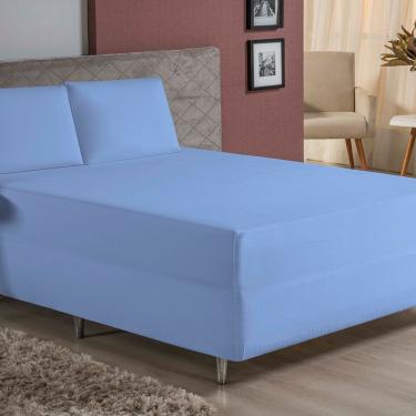 Imagem de Jogo De Cama Casal Nobre 3 Peças Luva De Box 55cm De Altura Malha 100% Algodão - Azul-bebê