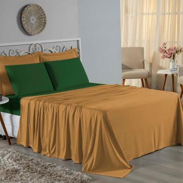 Imagem de Jogo De Cama Solteiro Nobre 3 Peças Lençol Com Elástico De 30cm De Altura Malha 100% Algodão - Cobre / Verde-bandeira