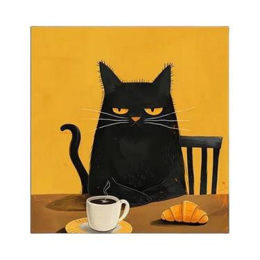 Imagem de Pôster De Lona Com Gato Japonês Comendo Macarrão, Arte Moderna Para Co