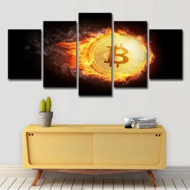 Imagem de Pôsteres de pintura de parede em tela Bitcoin Anime 5 Panels - yiweisa