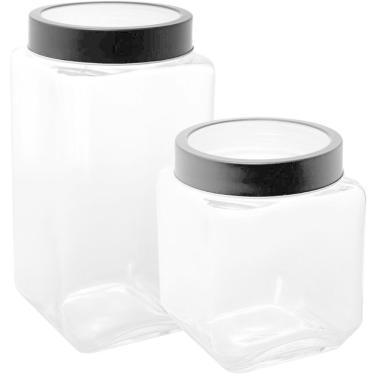 Imagem de Kit Potes de Vidro 1,2L e 2,2L Gran Gastro Lyor Tampa Metal Preta Mantimentos