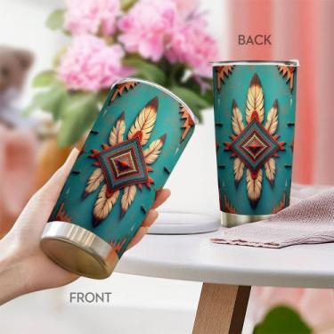 Imagem de Caneca de viagem Oasisdream Tumbler 600 ml com estampa de penas - Oasi