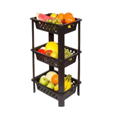 Imagem de Fruteira de Chão São Bernardo Retangular 3 Bandejas Preta, UNICA