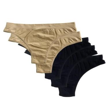 Imagem de Kit Com 5 Calcinhas Tanga Feminina Cós Sem Costura Básica Lisa Forro A