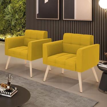Imagem de Poltrona Sala Decorativa Kit 2 Elisa Funcional Veludo Mostarda D`Rossi