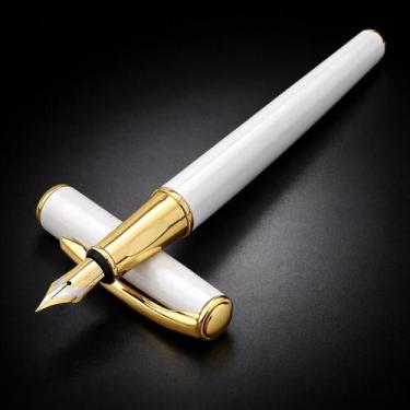 Imagem de Caneta tinteiro executiva metal branca ponta fina 0,5mm luxo - LUYKE