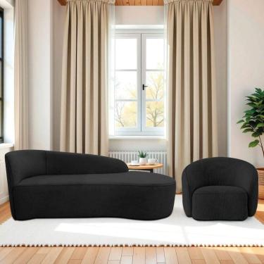 Imagem de Kit Divã Recamier Orgânico França 140cm Lado Direito E Poltrona Amore Linho Preto