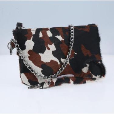 Imagem de Bolsa Feminina de Couro Animal Print Alça Corrente - BAUARTE, Marfim