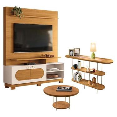 Imagem de Estante Home Theater Axis Cinamomo Off White com Mesa de Centro Sky e 