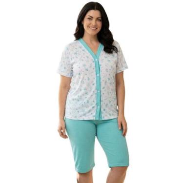 Imagem de Pijama Feminino Aberto Meia Manga Pescador Bermuda Verão Senhora - Sem