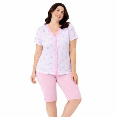 Imagem de Pijama Feminino Aberto Meia Manga Pescador Bermuda Verão Senhora - Sem