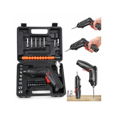 Imagem de Parafusadeira Elétrica Recarregável Com Led E Cabeça Articulável – Compacta E Prática | 46 Peças