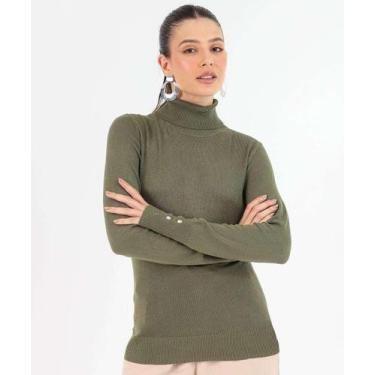 Imagem de Suéter Feminino Tricô Gola Alta Botões Marisa Verde-53373, Verde, M