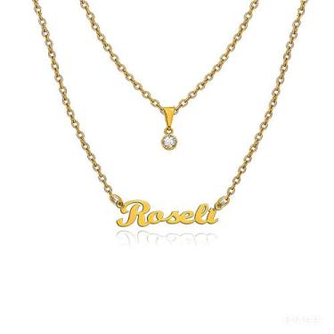 Imagem de Colar De Nome Roseli Feminino Gargantilha prata e dourado em aço inox 