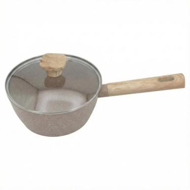 Imagem de Panela 18cm Antiaderente Indução Marble Caçarola Pequena Cabo Madeira 