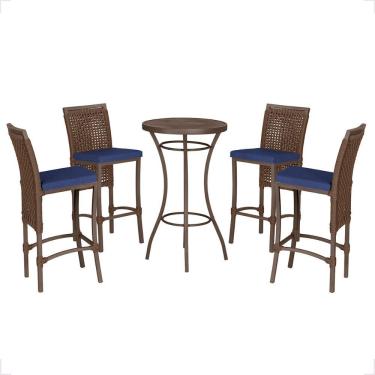 Imagem de Mesa Bistro E 4 Banquetas Roma Marrom, Corda Náutica 10 Marrom