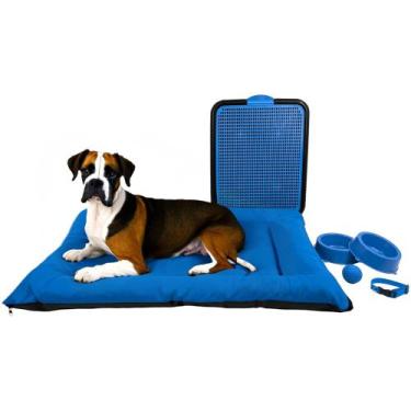 Imagem de Kit Colchonete Pet Grande Sanitário Comedouro Coleira Bolinha - Supri 