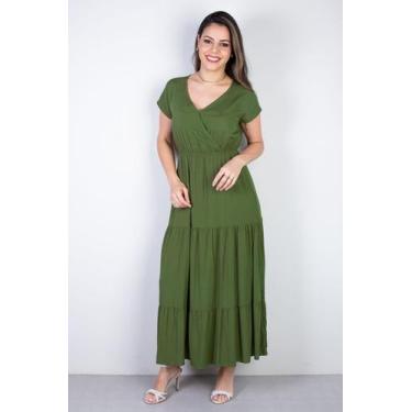 Imagem de Vestido feminino midi manga curta decote v 51470 - Fluffy, Verde, G