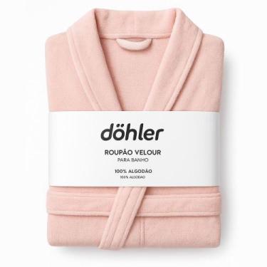 Imagem de Roupão de Banho Adulto Velour Tamanho M - Dohler, Rosa claro 10501