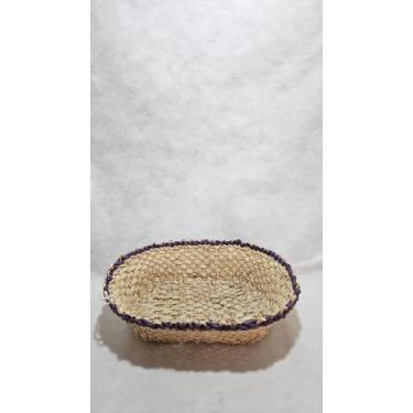 Imagem de Cesto oval palha com detalhe roxo - Artesanal