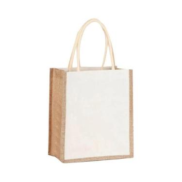 Imagem de Bolsa De Juta Vintage Reutilizável Feita À Mão Para Compras De Linho P