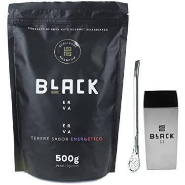 Imagem de KIT COMPLETO COPO CUIA DE INOX + BOMBA INOX 19CM + BLACK ERVA 500G (Energético)