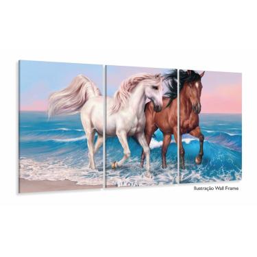 Imagem de Quadro decorativo Cavalos Branco e Marrom Arte 120x60 mosaic
