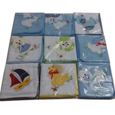 Imagem de Kit 6 cueiro flanelado bordado 80x80cm para menino