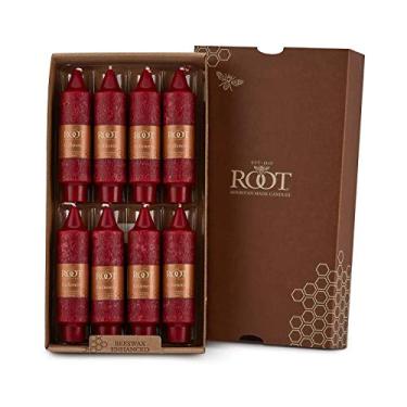 Imagem de Root Candles Conjunto de velas de jantar sem cheiro de cera de abelha premium, granada, 12 cm, 8 unidades