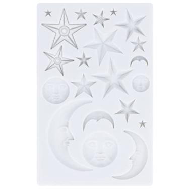 Imagem de Chocolate estrela lua rosto antiaderente silicone de grau alimentício reutilizável resistente ao calor moldes de chocolate inodoro silicone fondant estrela bolo de chocolate decoração de argila faça você mesmo