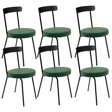 Imagem de Kit 6 Cadeiras Decorativa Estofada Para Sala De Jantar Haia F01 Couríssimo Verde Musgo - Lyam Decor
