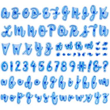 Imagem de OIIKI 83 peças de carimbo de bolo com número do alfabeto, conjunto de carimbos divertidos em letras inferiores, molde de números de personagens especiais, carimbo de letras em forma de "faça você mesmo" para decoração de bolos de açúcar e chocolates