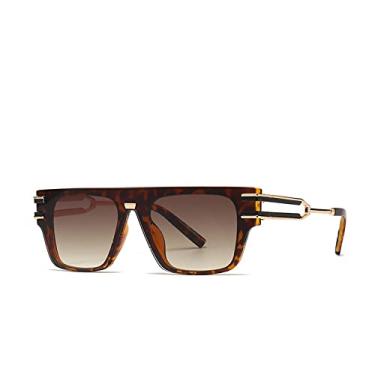 Imagem de Óculos de sol quadrados fashion femininos masculinos designer gradiente tons pretos uv400 óculos de sol de viagem, chá de leopardo, tamanho único