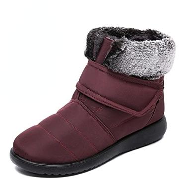 Imagem de NEARAY Botas De Neve Mulheres Sapatos De Pele De Pelúcia Quente Ankle Boots Inverno Feminino Slip On Flat Casuais Ultraleves Calçados Pelúcia (vermelho,41)