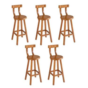 Imagem de Conjunto 5 Bancos Alto Bistrô De Madeira Com Encosto Bancada Ideal Para Bar E Restaurante