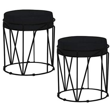 Imagem de Kit 2 Puffs Decorativo Sala de Estar Base Preto Chloe Veludo Preto - Gran Belo