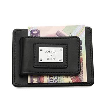 Imagem de Carteira masculina de couro personalizada 2 em 1 com clipe para dinheiro - presente de Dia dos Pais, clipe magnético para identidade e compartimentos para cartões bancários, Preto, 10.4 * 7.8cm (4.1 *