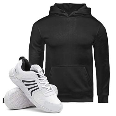 Imagem de Moletom Masculino Canguru + Tenis Running Masculino Academia - Preto/G - Branco/37