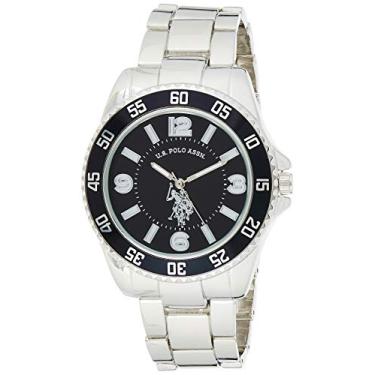Imagem de U.S. Polo Assn. Relógio masculino prateado com mostrador preto, relógio automático de quartzo metal/liga, fecho dobrável - USC80515, Prata/preto