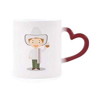 Imagem de Caneca branca de grés com desenho Colômbia sensível ao calor vermelha que muda de cor
