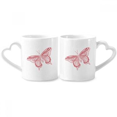Imagem de Conjunto de canecas de porcelana para casais de borboleta rosa com alça de coração